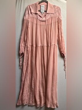 Fabrique Marie Colangeli Sheer Pink Pointelle Pleated Maxi Dress XS